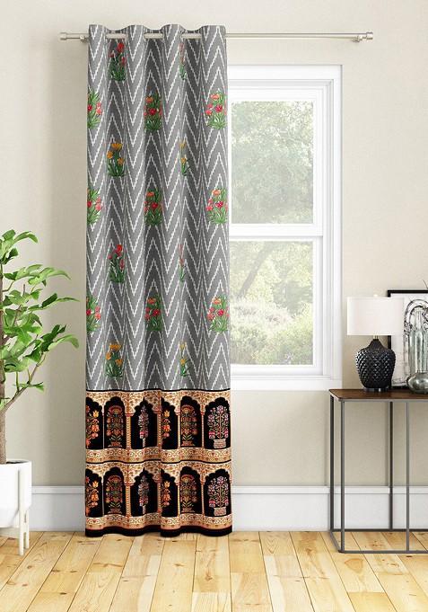 Grey And Green Long Door Curtain