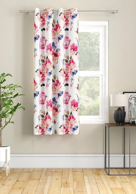 White And Red Floral Window Curtain
