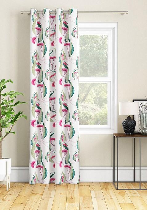 White And Pink Floral Long Door Curtain