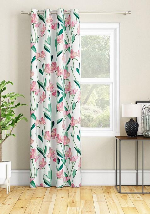 White And Green Floral Door Curtain