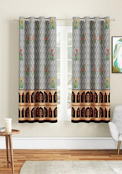 Grey And Green Set Of 2 Window Curtain