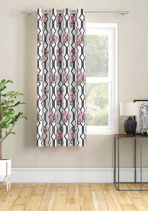 White And Pink Floral Window Curtain