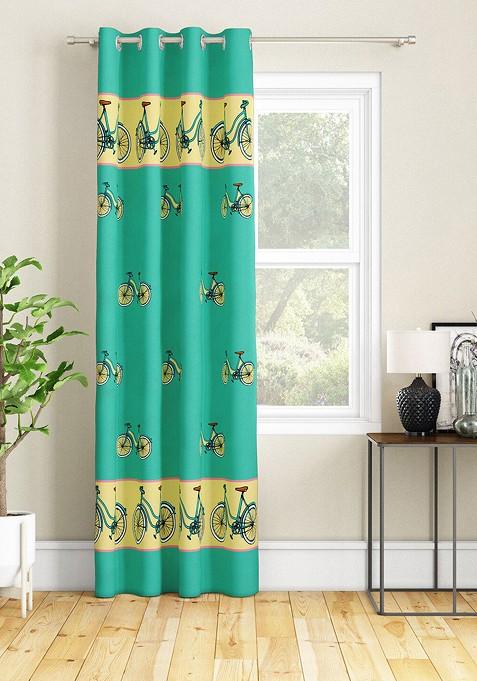 Fluorescent Green And Beige Quirky Long Door Curtain