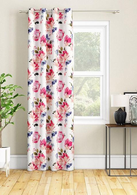 White And Pink Floral Long Door Curtain