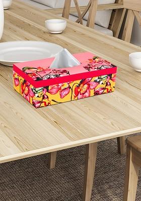 Pink Printed Floral Wooden Tissue Holder