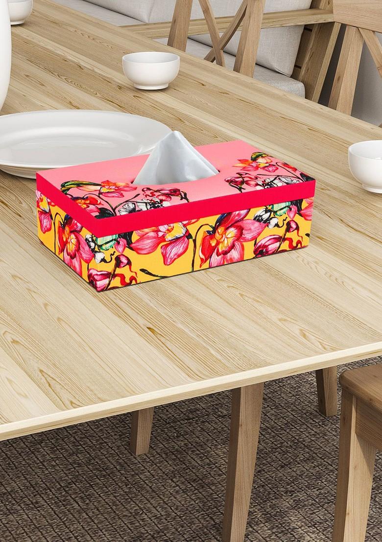 Pink Printed Floral Wooden Tissue Holder