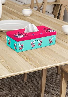Sea Green And Pink Printed Wooden Tissue Holder