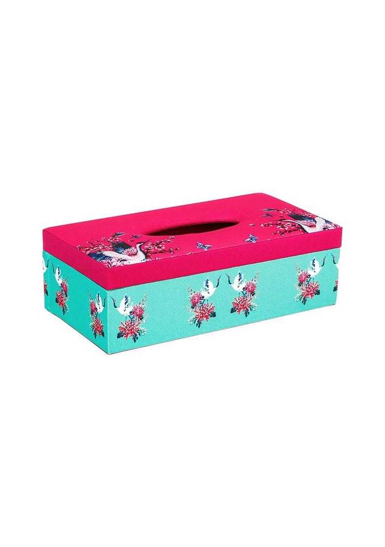 Sea Green And Pink Printed Wooden Tissue Holder