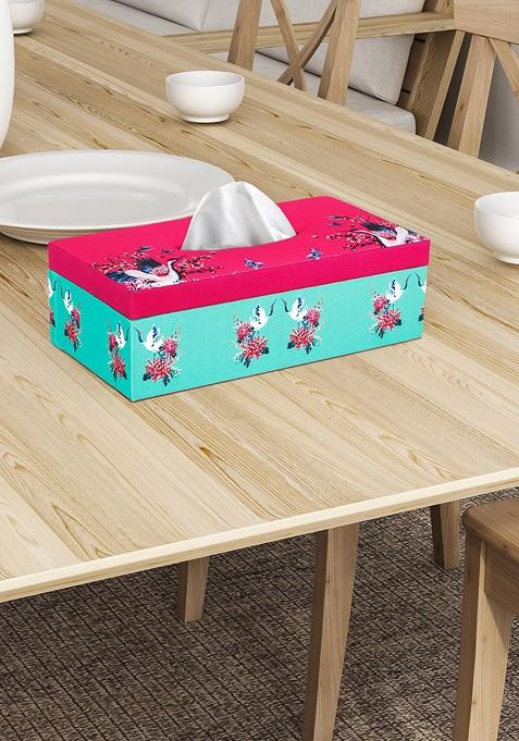 Sea Green And Pink Printed Wooden Tissue Holder