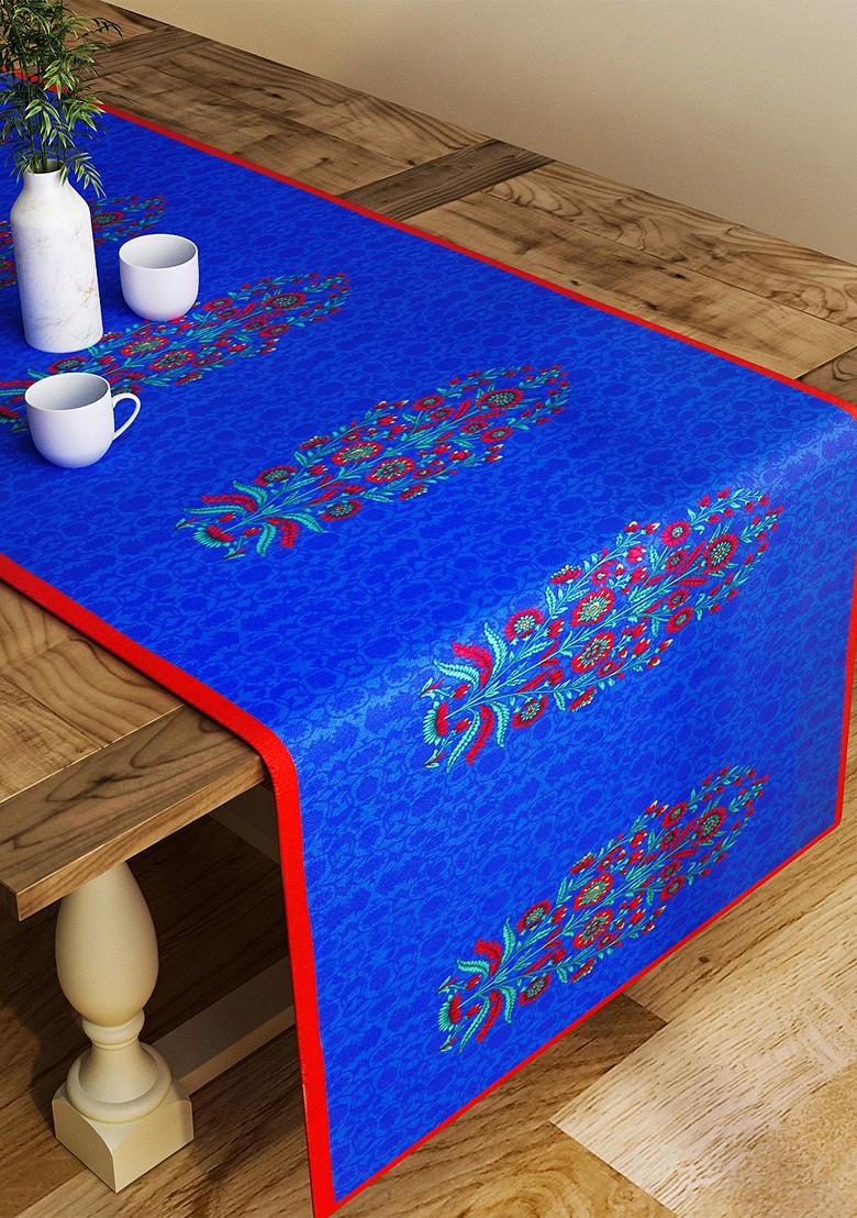 Blue And Red Printed Table Runner