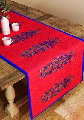 Red And Blue Printed Table Runner