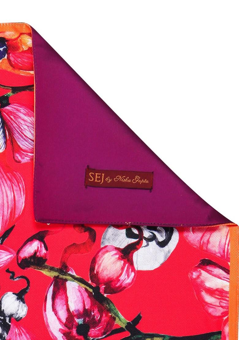 Red And Multicoloured Printed Table Runner