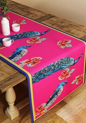 Pink And Blue Printed Table Runner