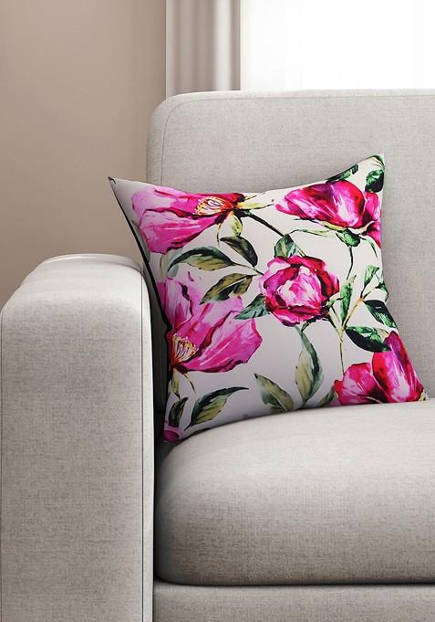 Beige Single Floral Square Cushion Cover
