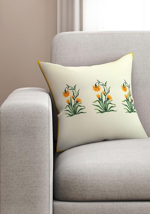 Yellow Single Floral Square Cushion Cover