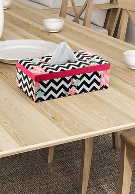 White And Black Printed Wooden Tissue Paper Box