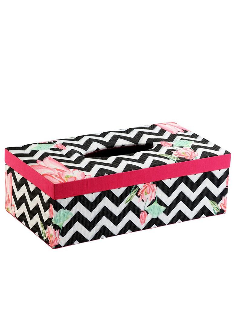 White And Black Printed Wooden Tissue Paper Box