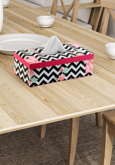 White And Black Printed Wooden Tissue Paper Box