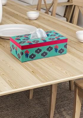 Blue Printed Wooden Tissue Paper Box
