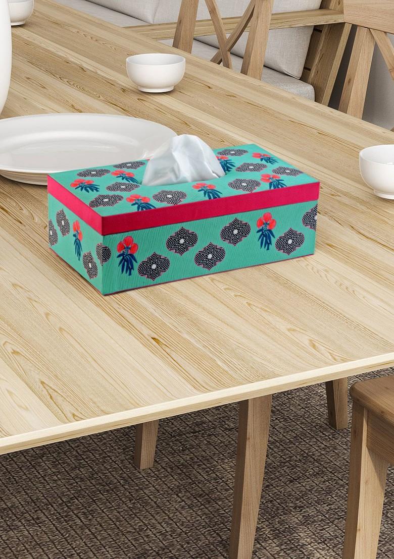 Blue Printed Wooden Tissue Paper Box