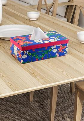 Blue Floral Print Wooden Tissue Paper Box