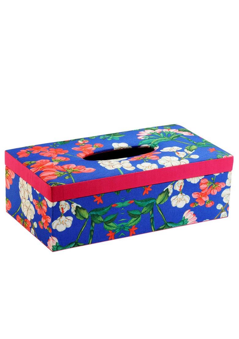 Blue Floral Print Wooden Tissue Paper Box