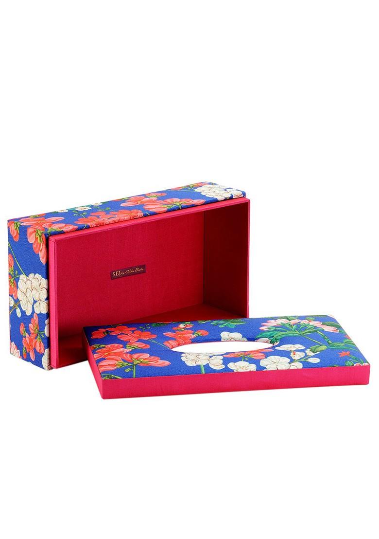 Blue Floral Print Wooden Tissue Paper Box