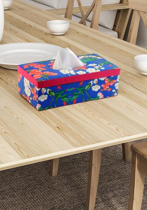 Blue Floral Print Wooden Tissue Paper Box