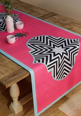 Pink And Black Geometric Print Rectangular 13 X 48 Cotton Table Runner