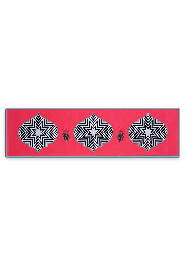 Pink And Black Geometric Print Rectangular 13 X 48 Cotton Table Runner