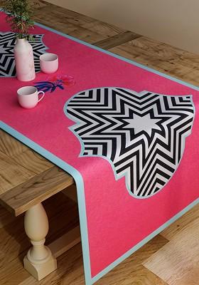 Pink And Black Printed Rectangular 48 X 13 Cotton Table Runner