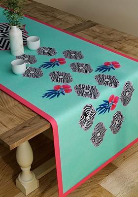 Sea Green Printed Rectangular 48 X 13 Cotton Table Runner