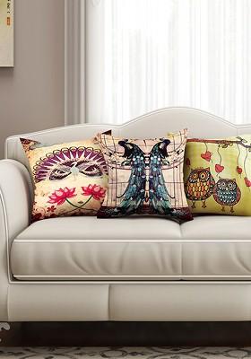 Multicoloured Set Of 3 Printed 16 X 16 Square Cushion Covers