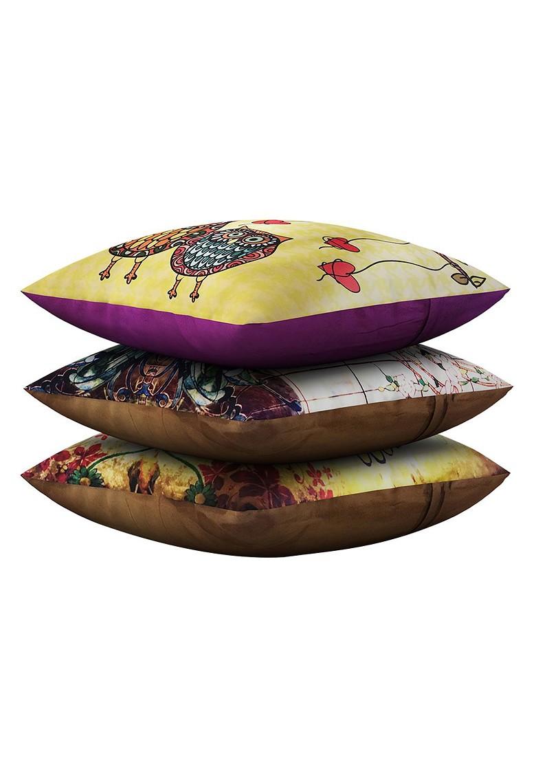 Multicoloured Set Of 3 Printed 16 X 16 Square Cushion Covers
