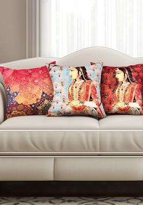 Multicoloured Set Of 3 Printed 16 X 16 Square Cushion Covers