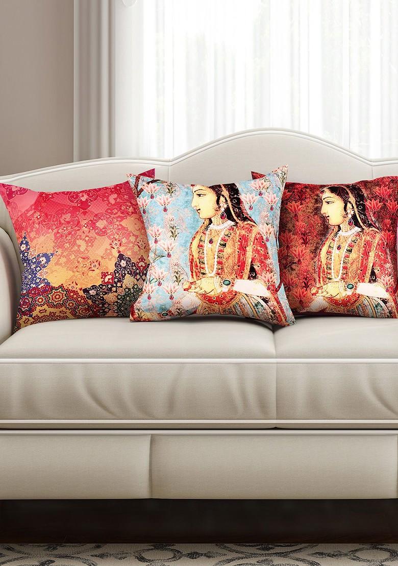 Multicoloured Set Of 3 Printed 16 X 16 Square Cushion Covers