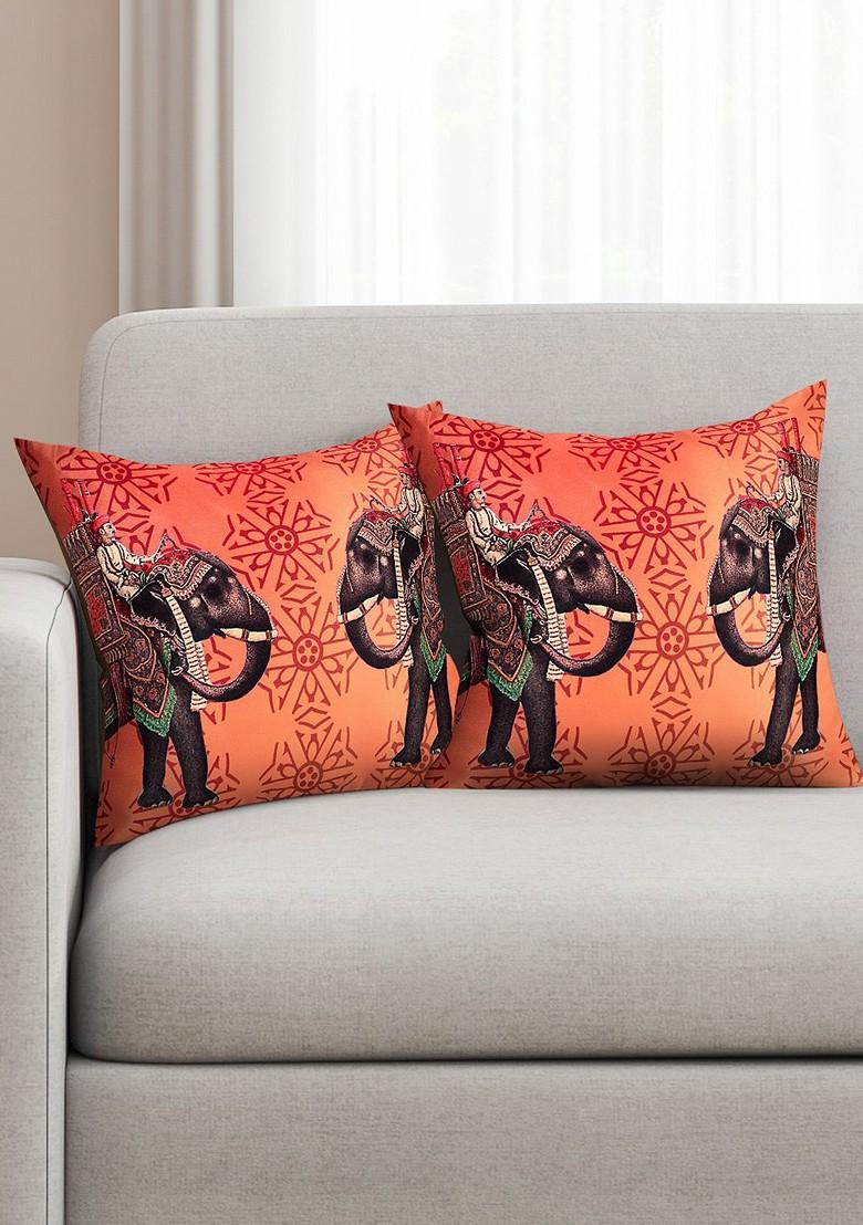 Orange Set Of 2 Printed 16 X 16 Square Cushion Covers