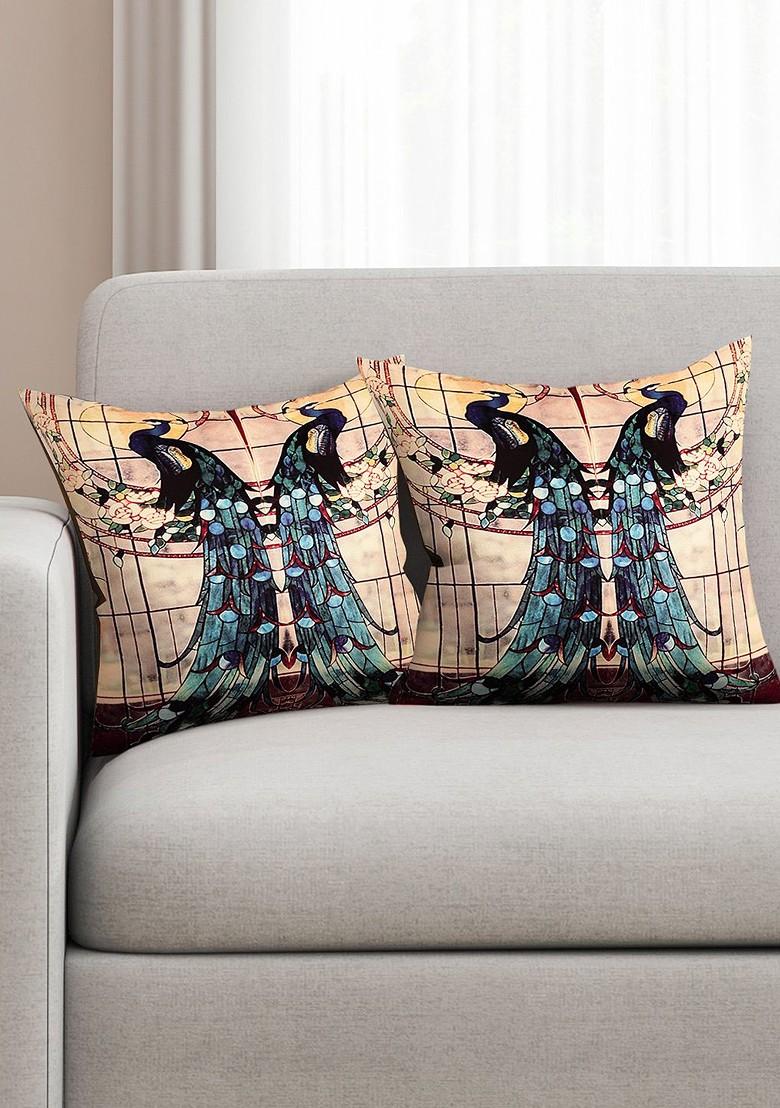 Multicoloured Set Of 2 Printed 16 X 16 Square Cushion Covers