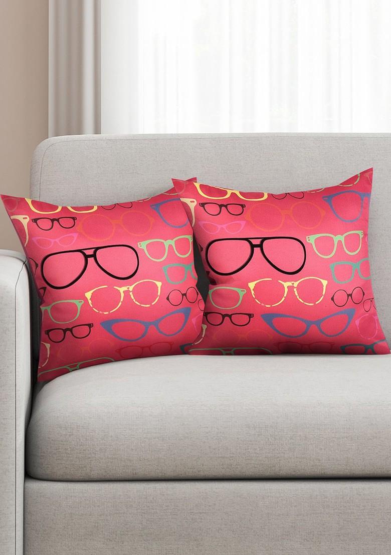 Pink Set Of 2 Printed 16 X 16 Square Cushion Covers
