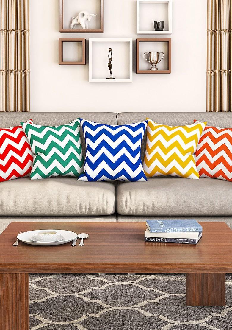 Multicoloured Set Of 5 Printed 16 X 16 Square Cushion Covers
