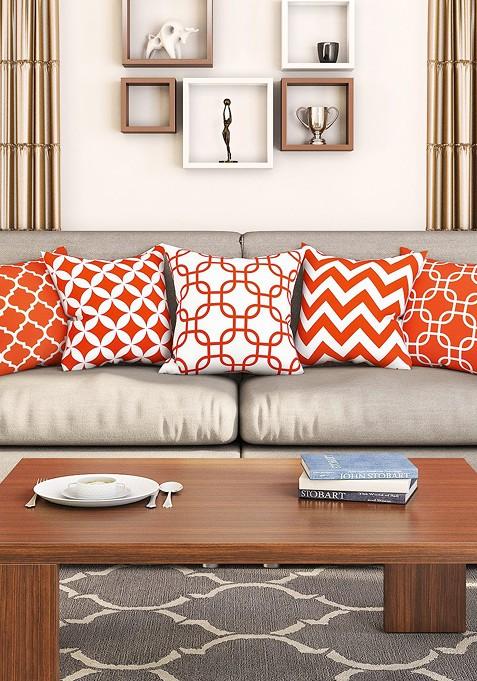 Orange And White Set Of 5 16 X 16 Square Cushion Covers