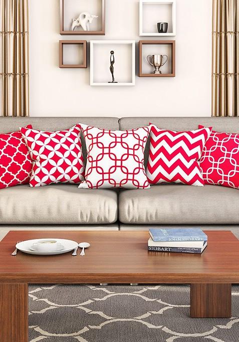 Pink And White Set Of 5 16 X 16 Square Cushion Covers