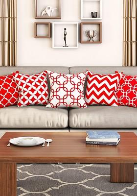 Red And White Set Of 5 16 X 16 Square Cushion Covers