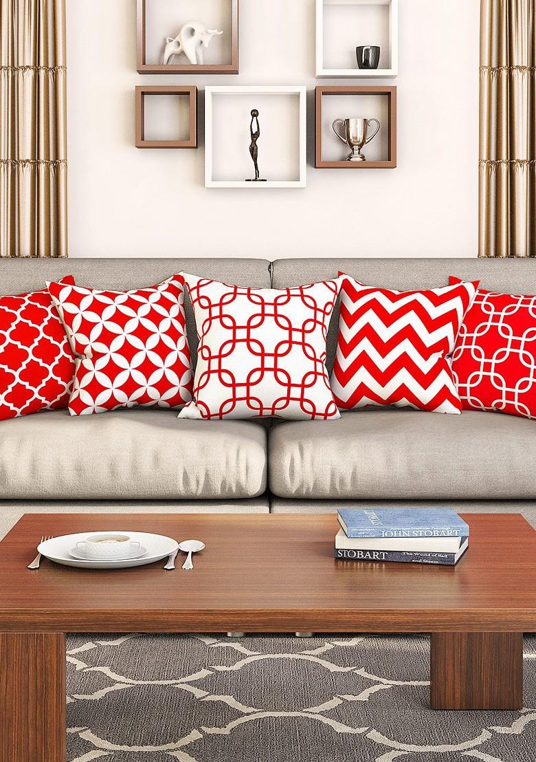 Red And White Set Of 5 16 X 16 Square Cushion Covers