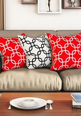 White And Red Set Of 3 16 X 16 Square Cushion Covers