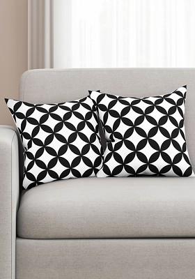 Black And White Set Of 2 Printed 16 X 16 Square Cushion Covers