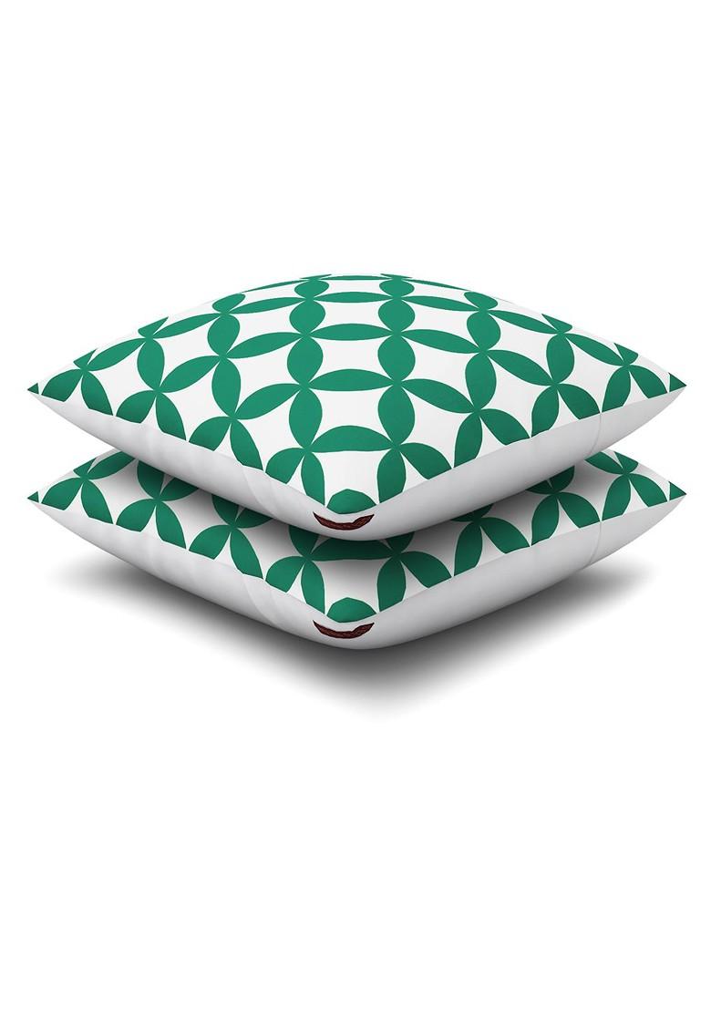 Green Set Of 2 Printed 16 X 16 Square Cushion Covers