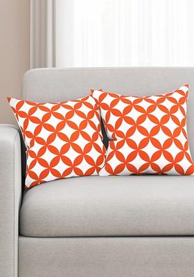 Orange And White Set Of 2 Printed 16 X 16 Square Cushion Covers
