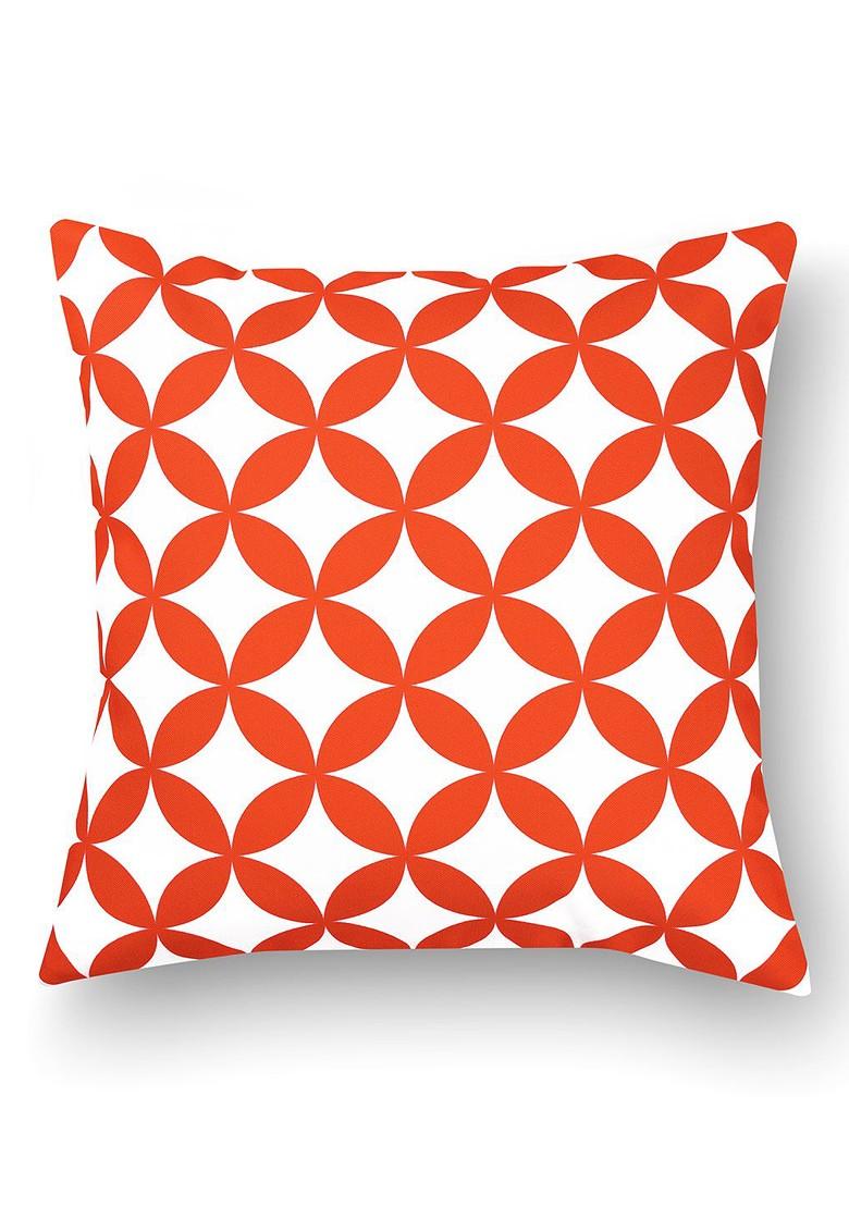 Orange And White Set Of 2 Printed 16 X 16 Square Cushion Covers