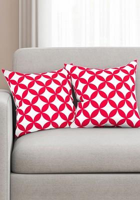 White And Pink Set Of 2 Printed 16 X 16 Square Cushion Covers